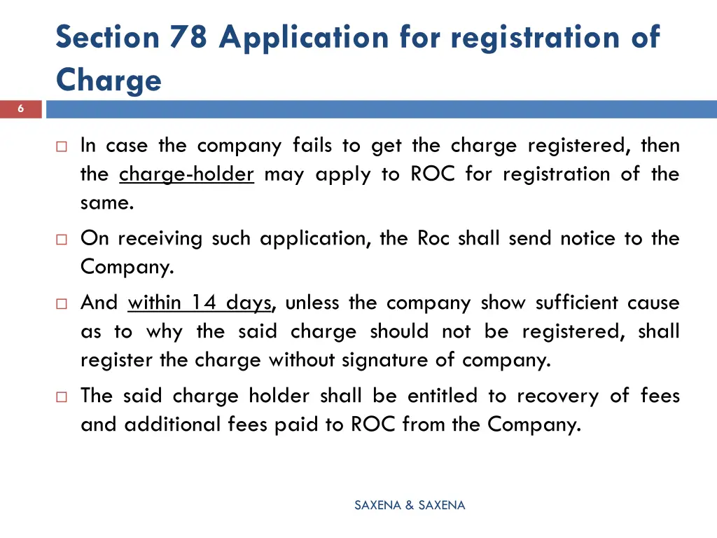 section 78 application for registration of charge