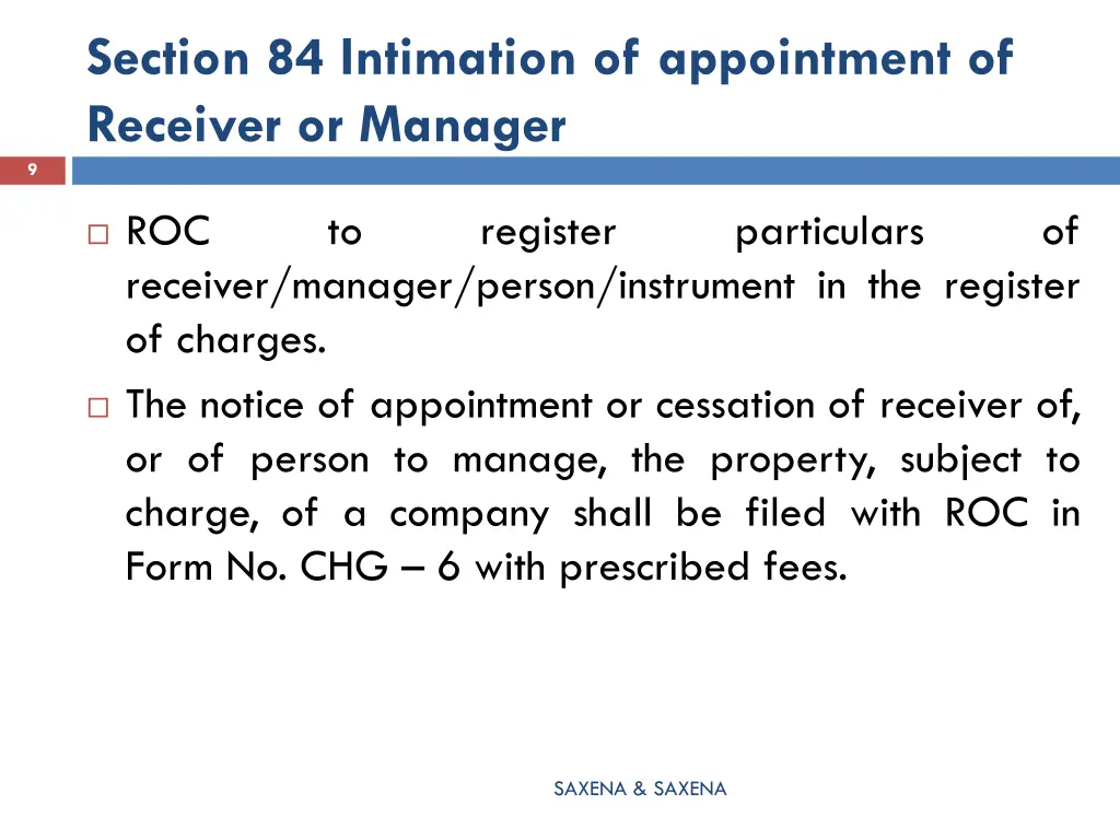 section 84 intimation of appointment of receiver