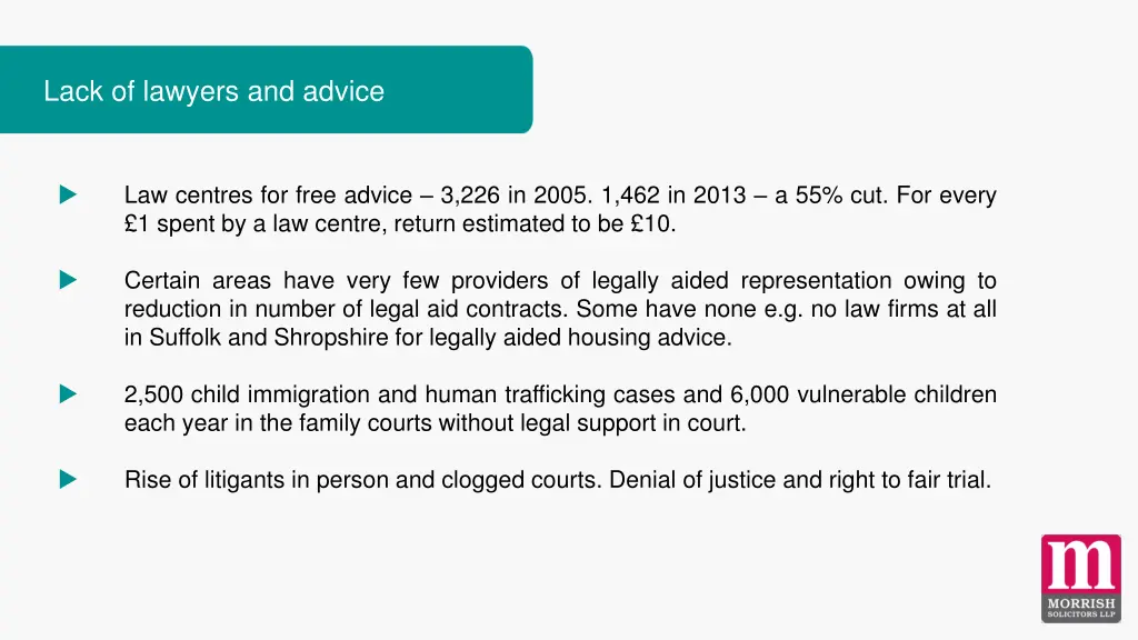 lack of lawyers and advice