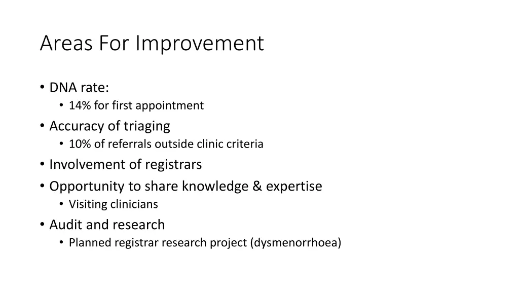 areas for improvement