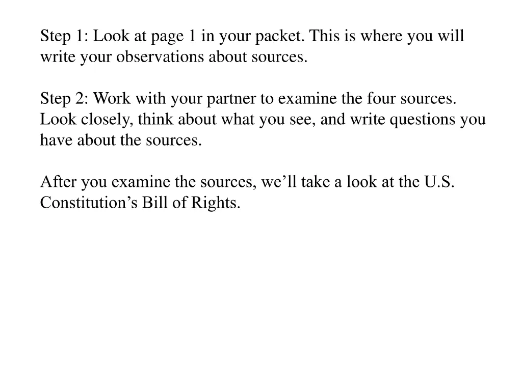 step 1 look at page 1 in your packet this