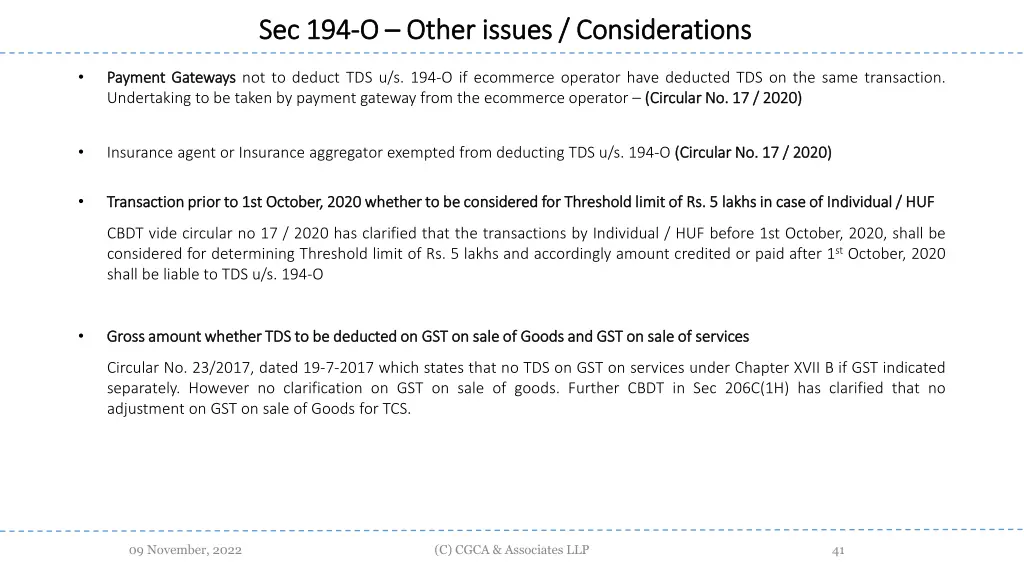 sec 194 sec 194 o o other issues considerations
