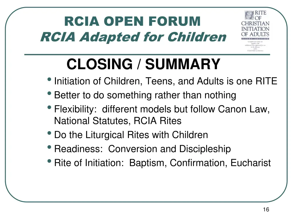 rcia open forum rcia adapted for children 14