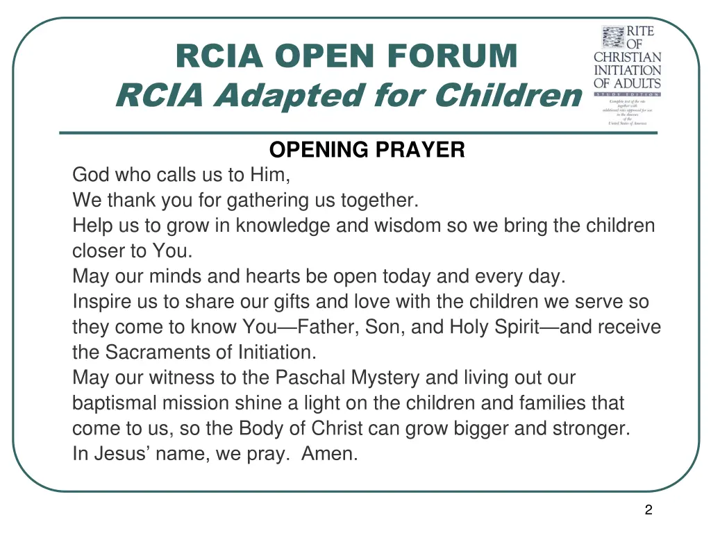 rcia open forum rcia adapted for children