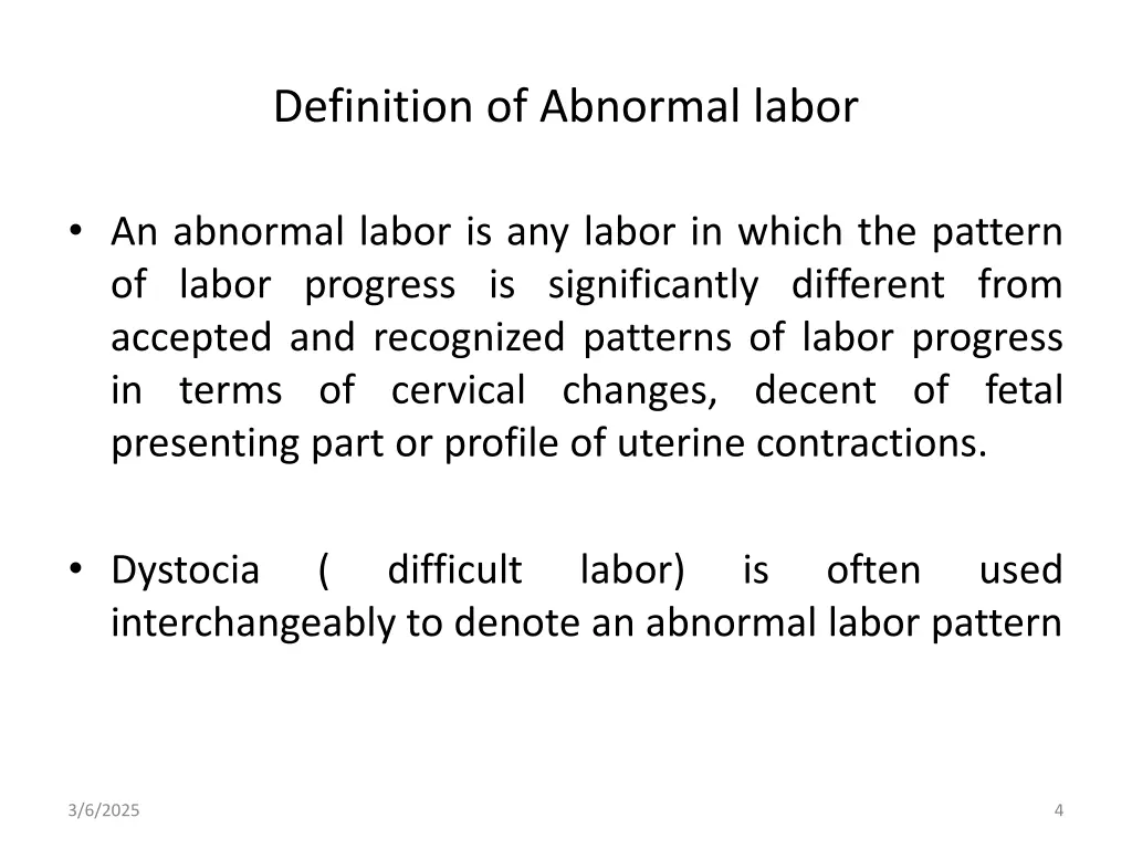 definition of abnormal labor