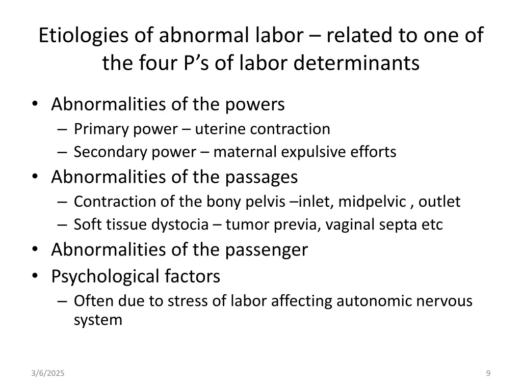 etiologies of abnormal labor related