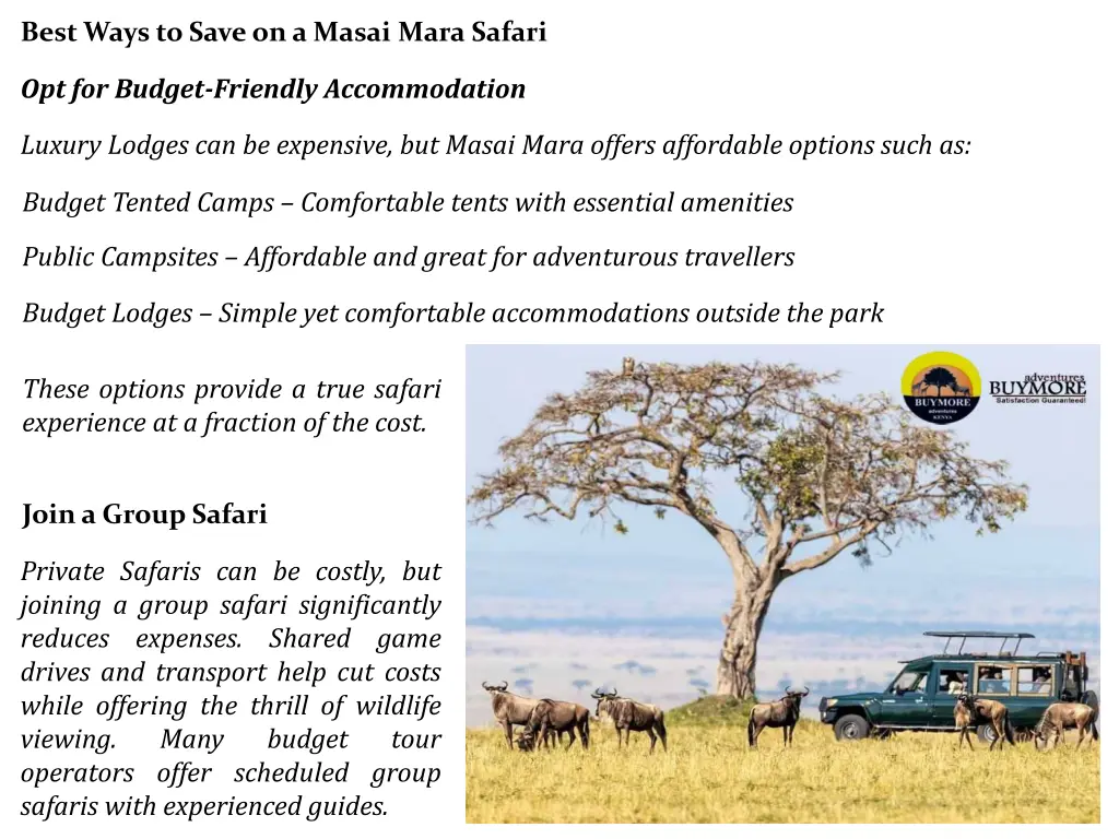 best ways to save on a masai mara safari