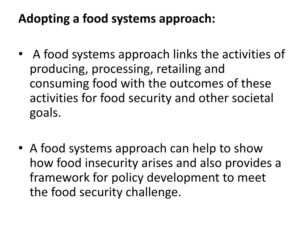 adopting a food systems approach