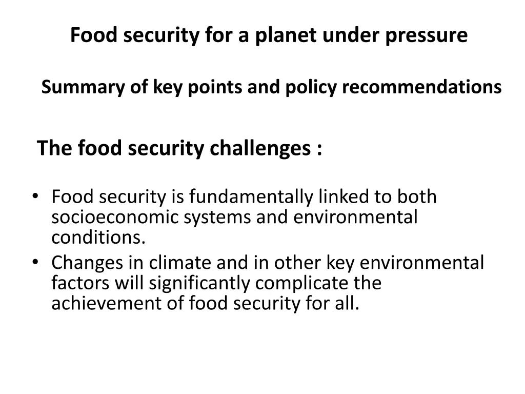 food security for a planet under pressure