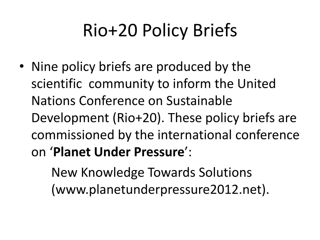rio 20 policy briefs