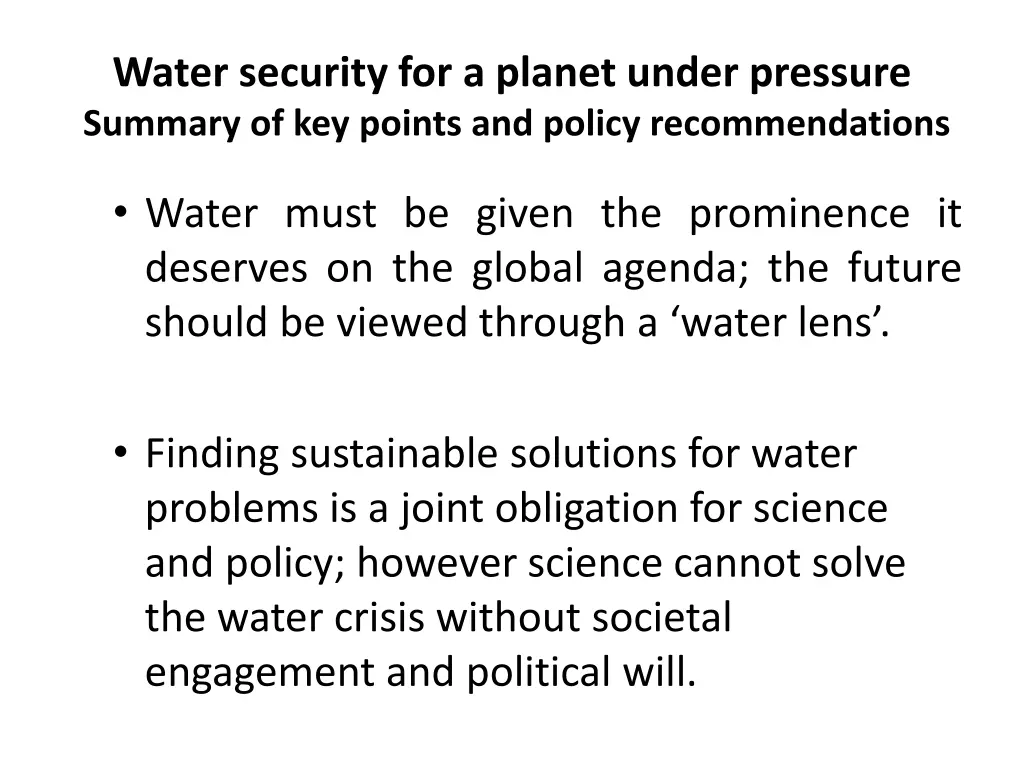 water security for a planet under pressure