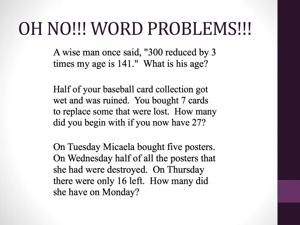 oh no word problems