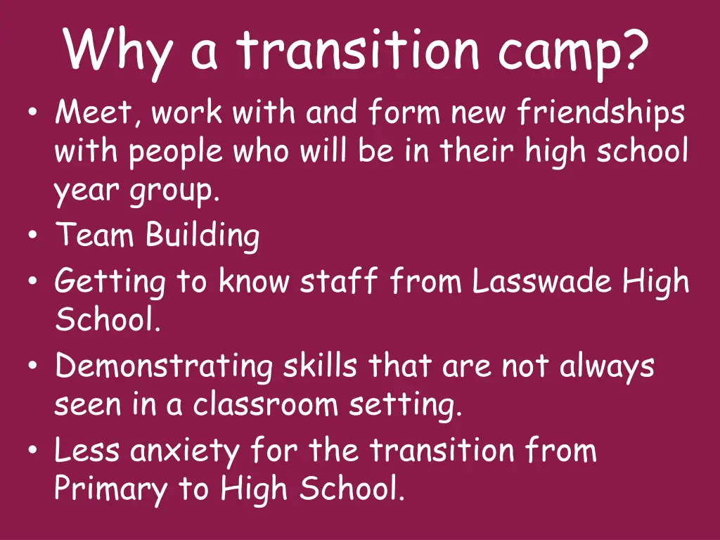 why a transition camp meet work with and form