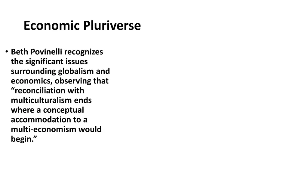 economic pluriverse