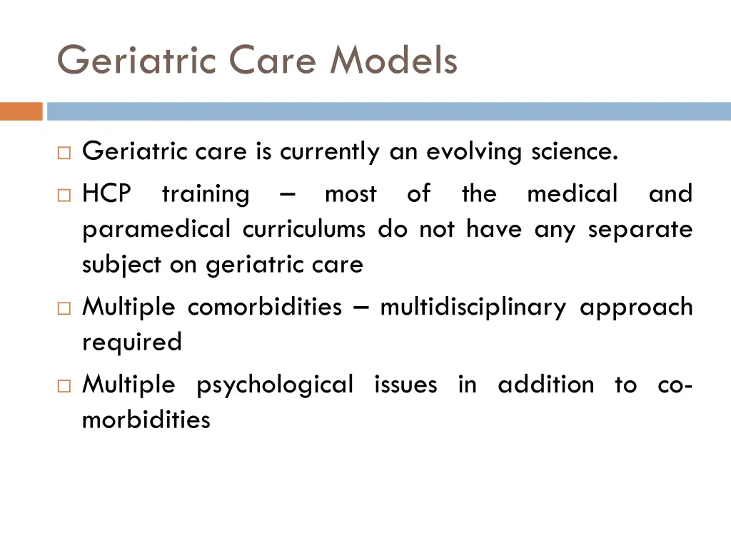 geriatric care models