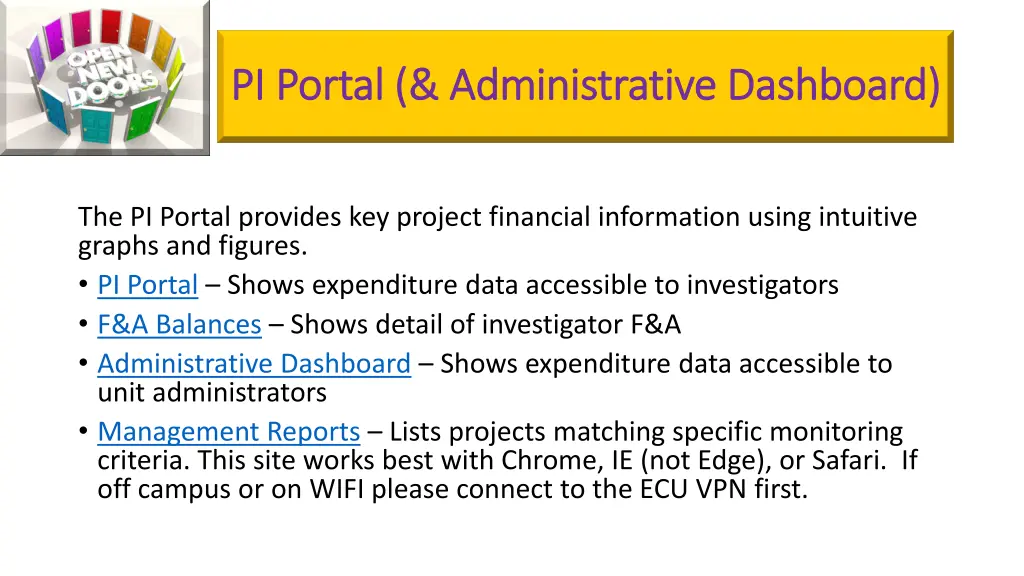 pi portal administrative dashboard pi portal