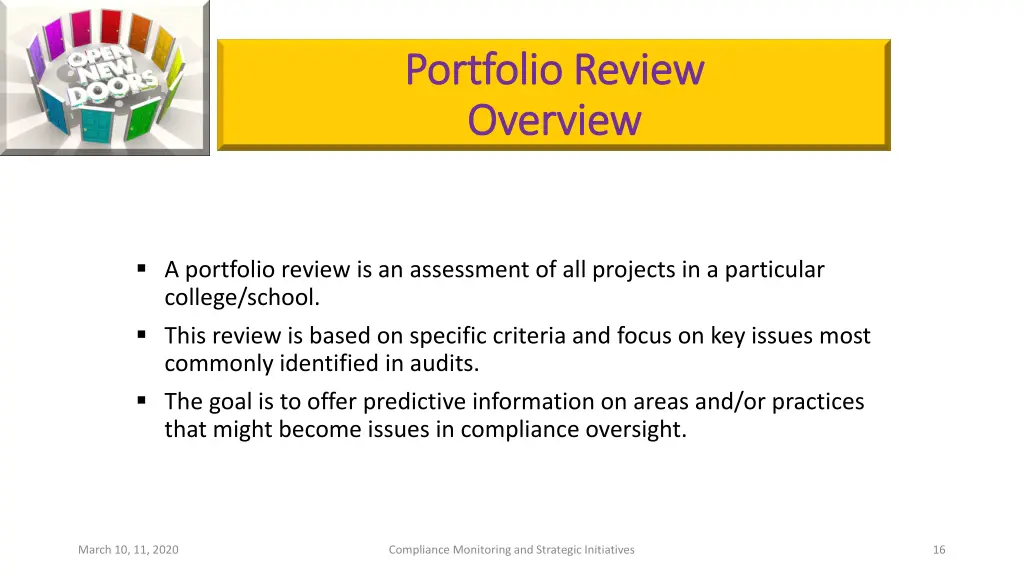 portfolio review portfolio review overview
