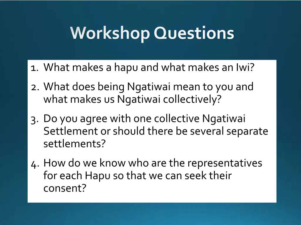 workshop questions