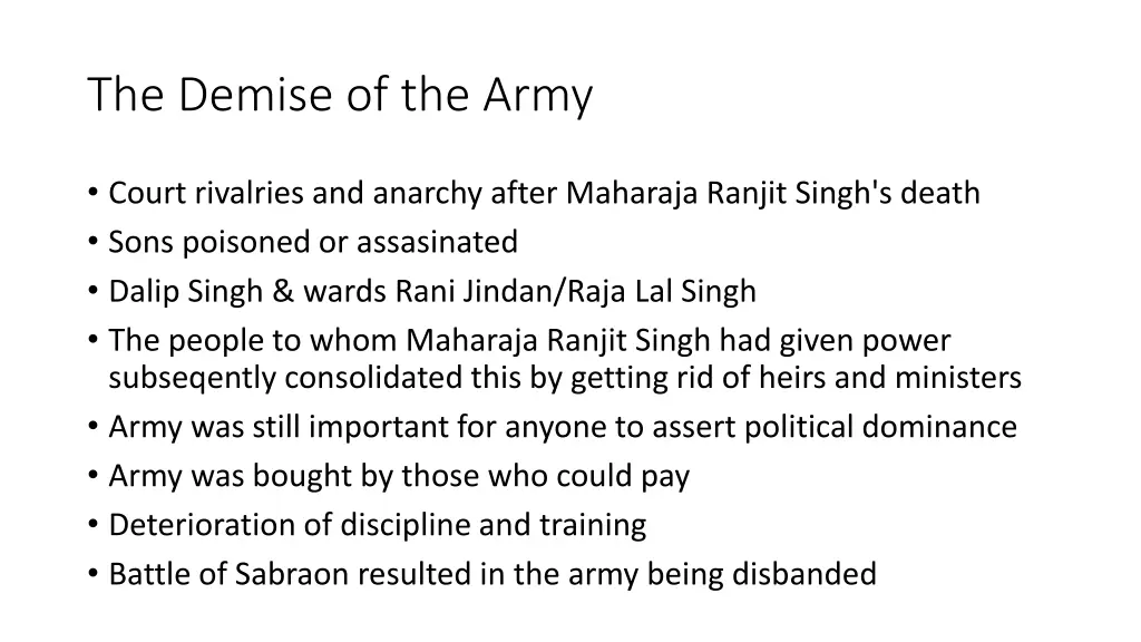 the demise of the army