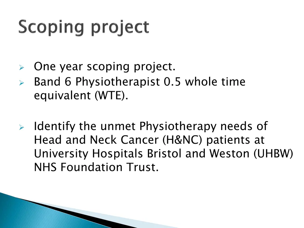one year scoping project band 6 physiotherapist