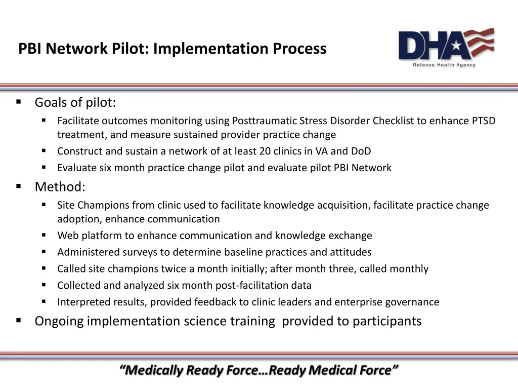 pbi network pilot implementation process
