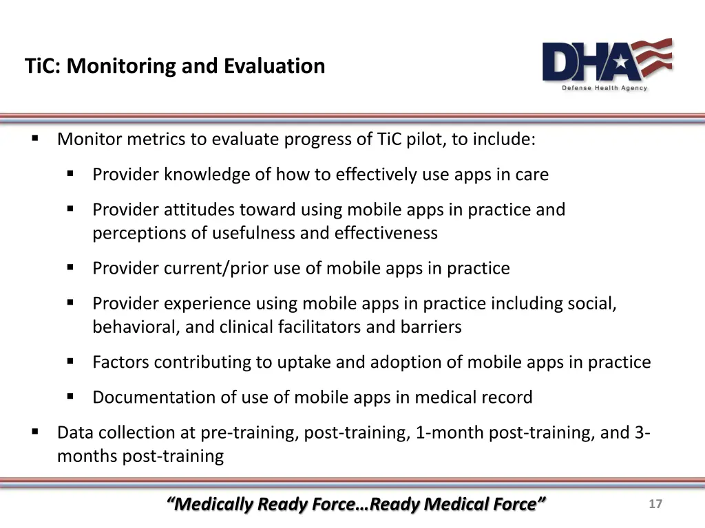 tic monitoring and evaluation