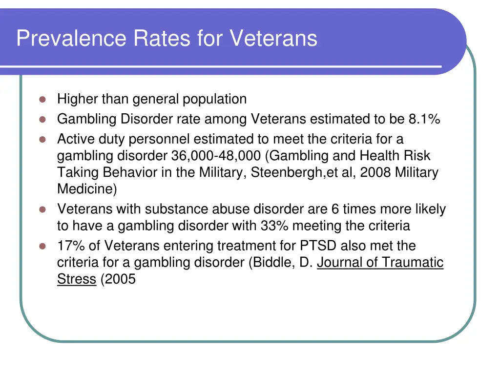prevalence rates for veterans