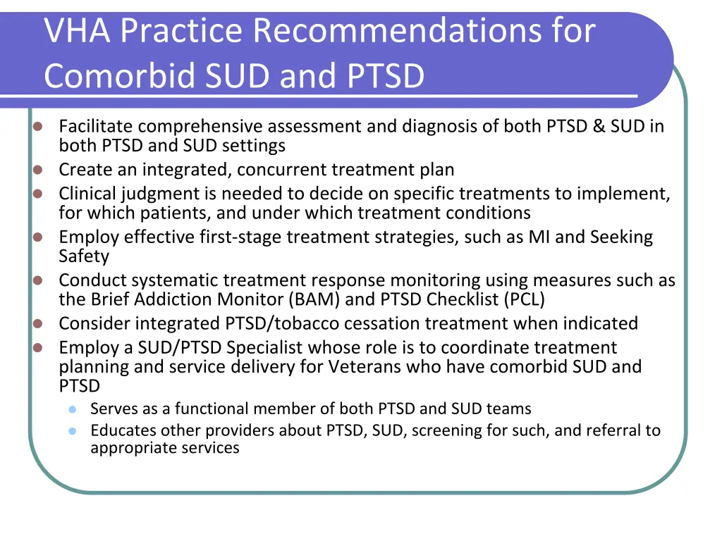 vha practice recommendations for comorbid