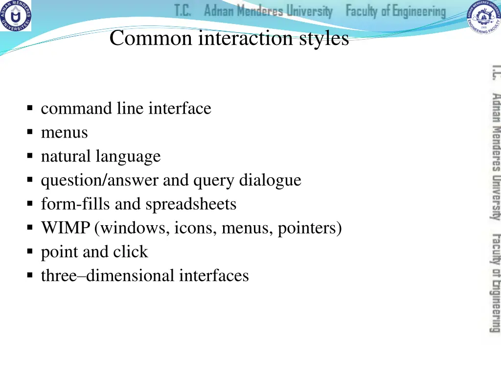 common interaction styles