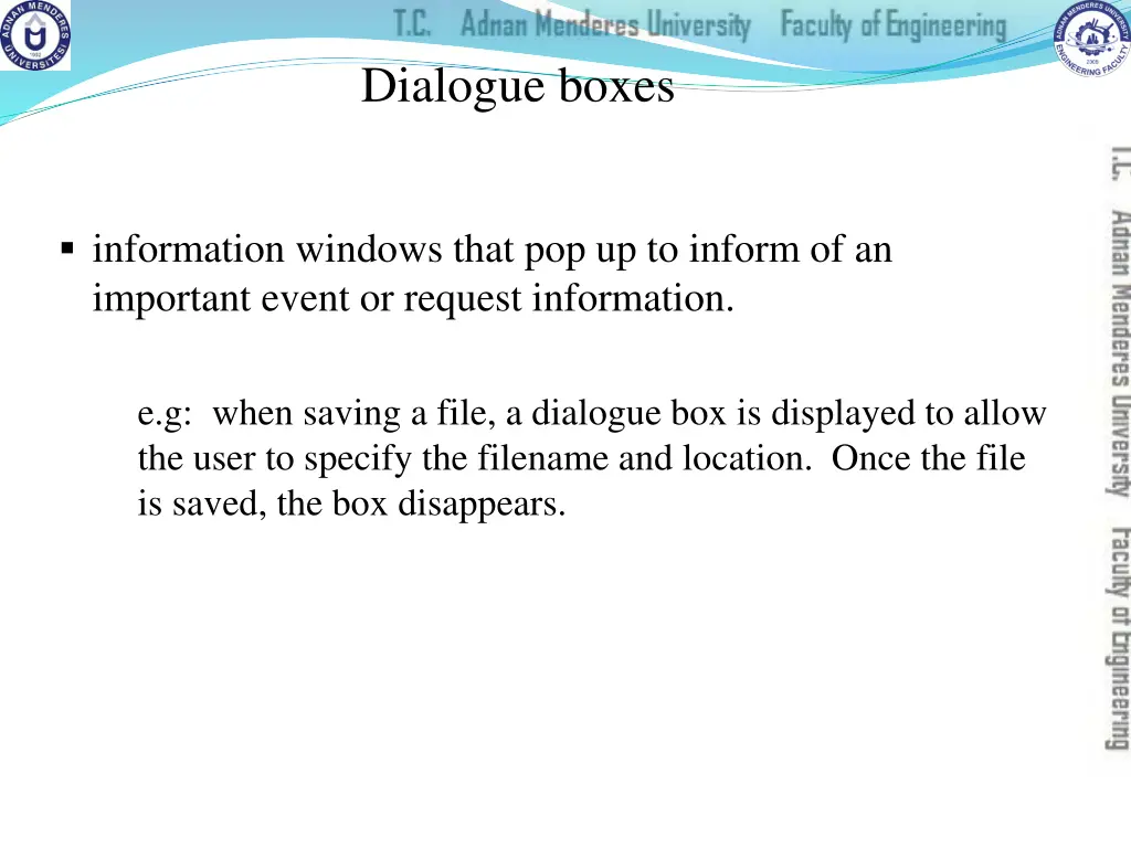 dialogue boxes
