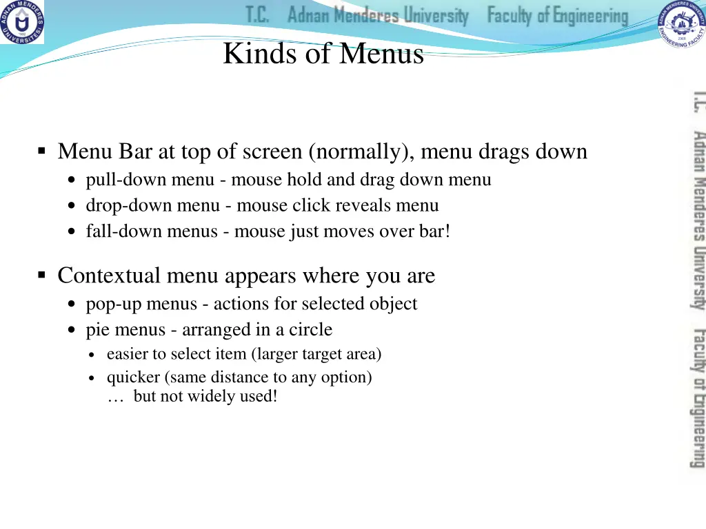 kinds of menus