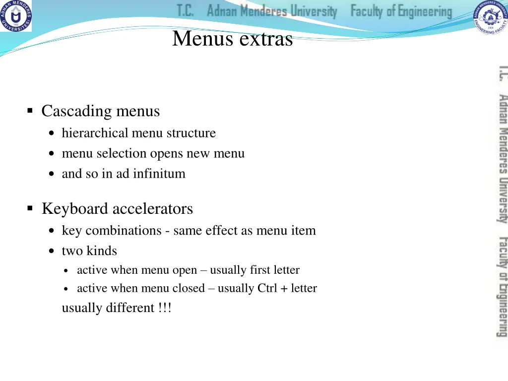 menus extras