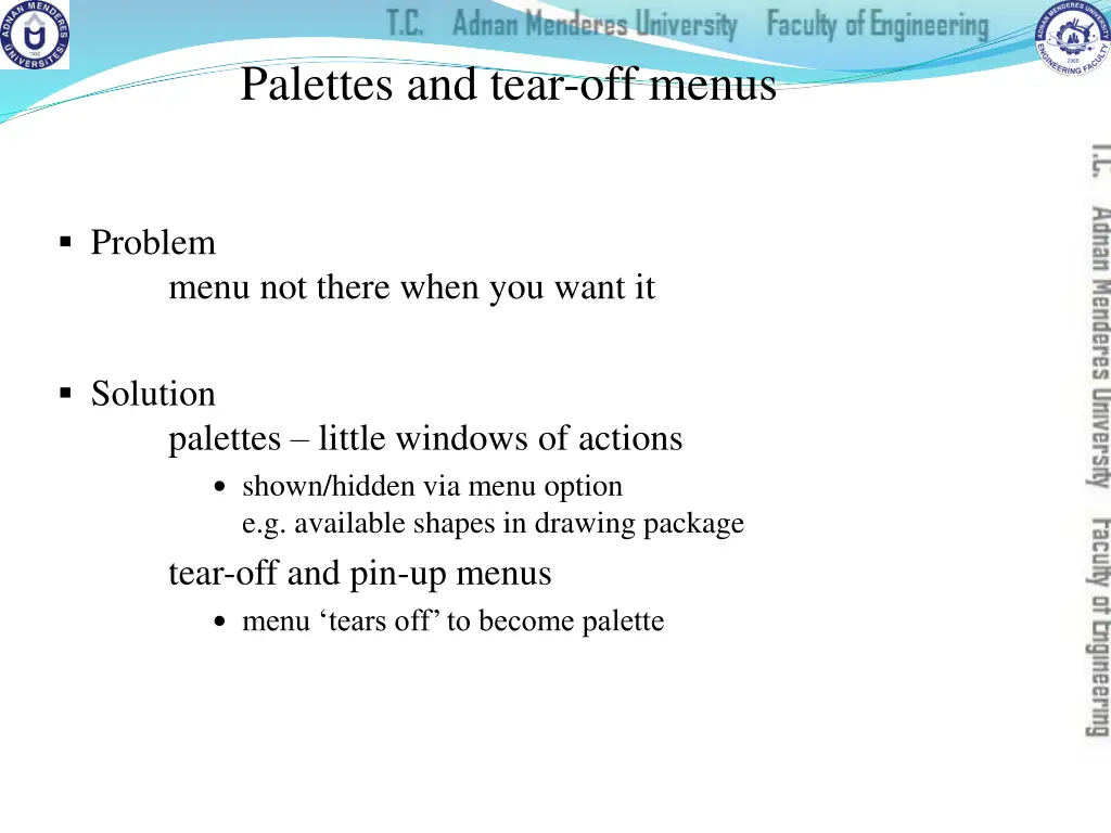 palettes and tear off menus