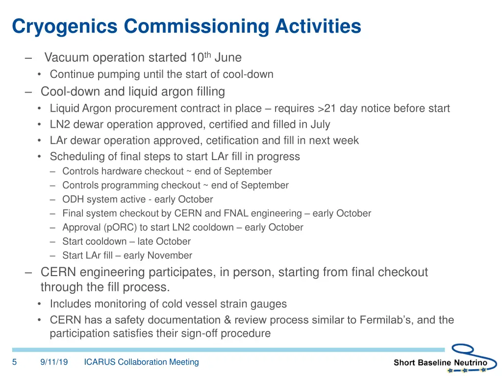 cryogenics commissioning activities