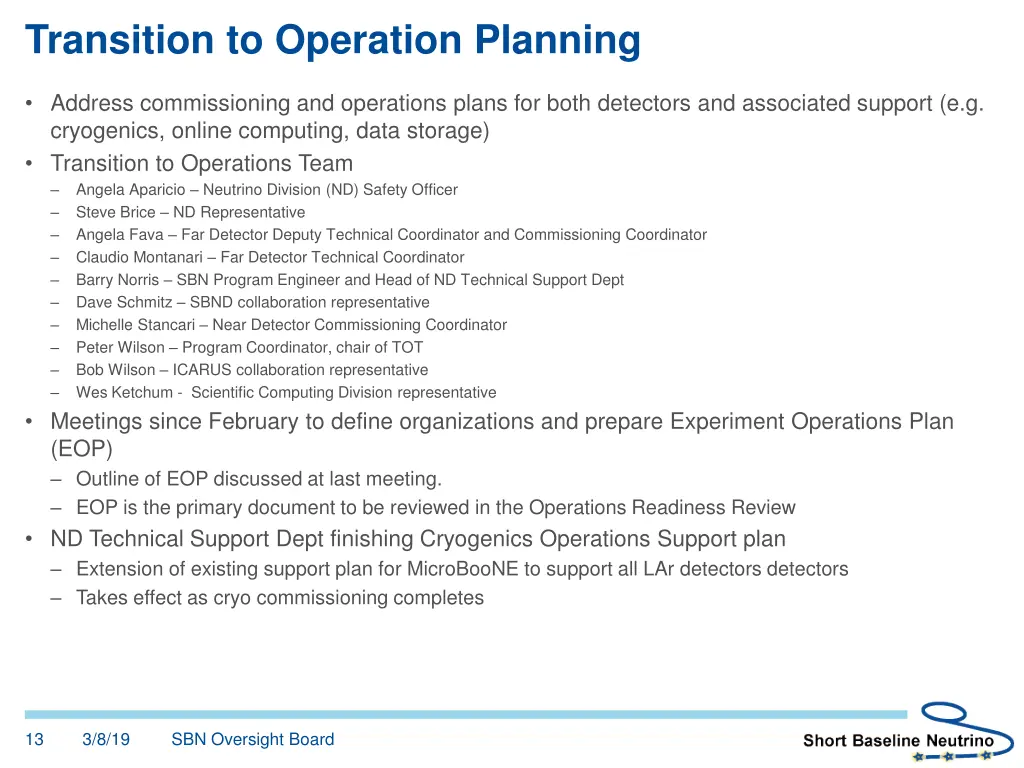 transition to operation planning