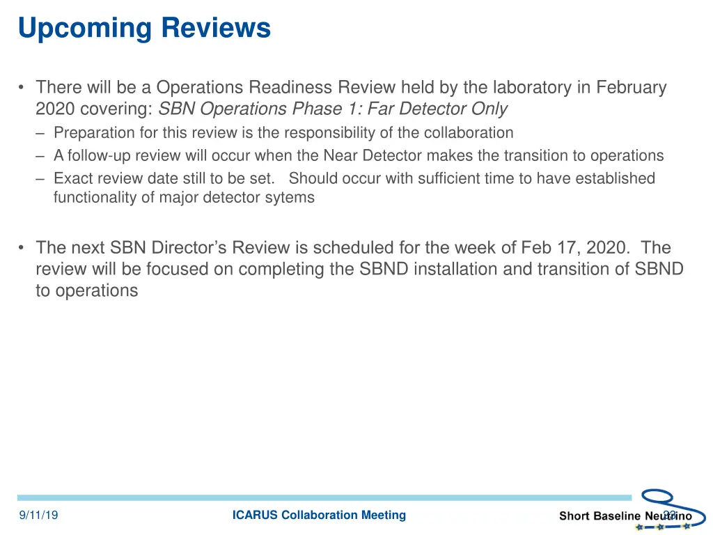 upcoming reviews