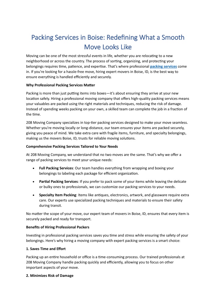 packing services in boise redefining what