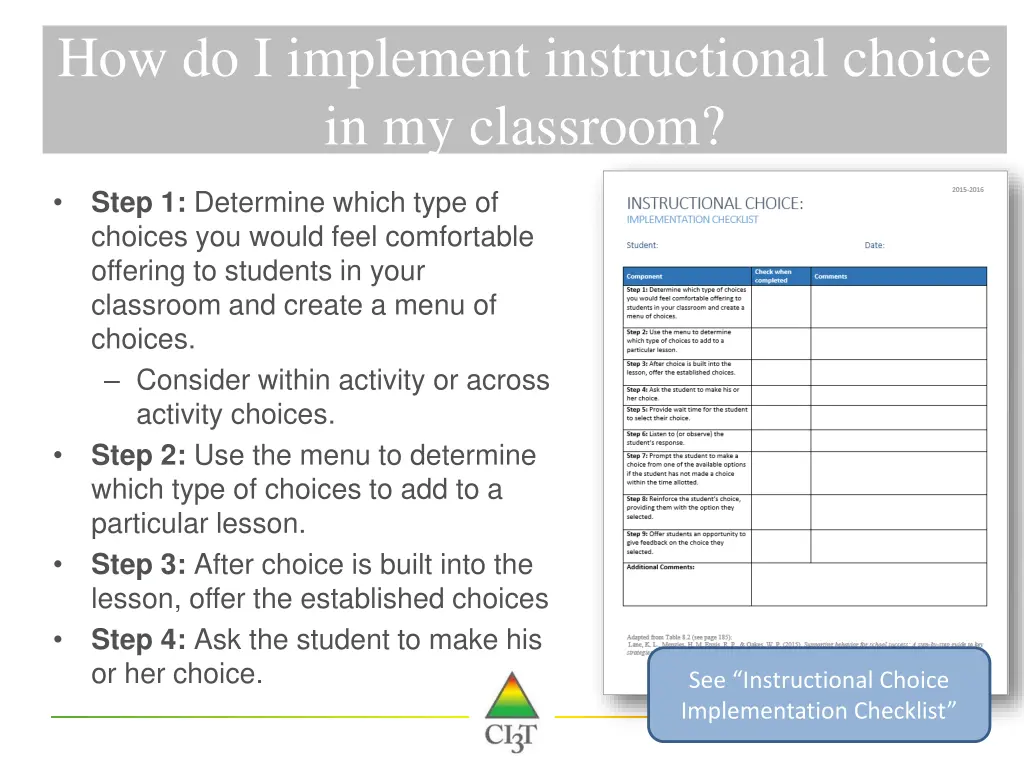 how do i implement instructional choice 3