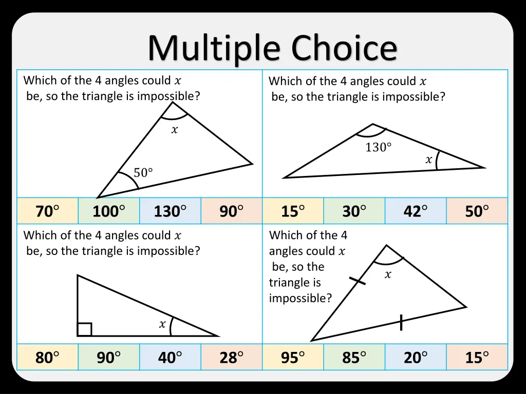 multiple choice which of the 4 angles could