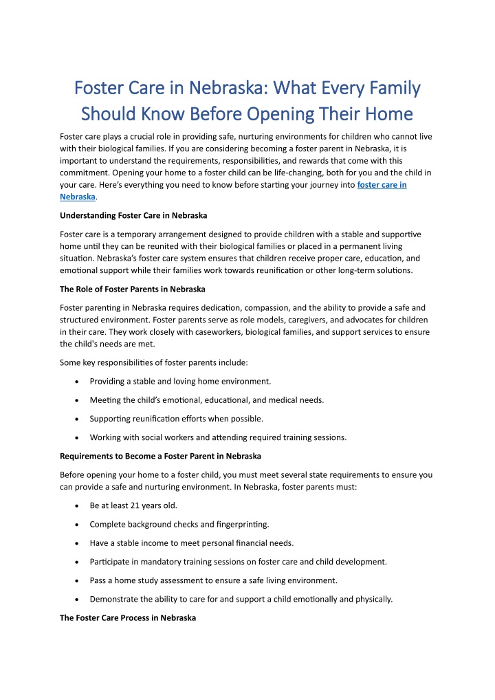 foster care in nebraska what every family foster