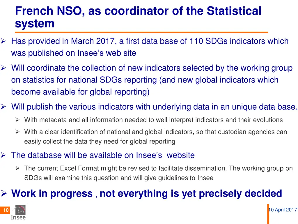 french nso as coordinator of the statistical