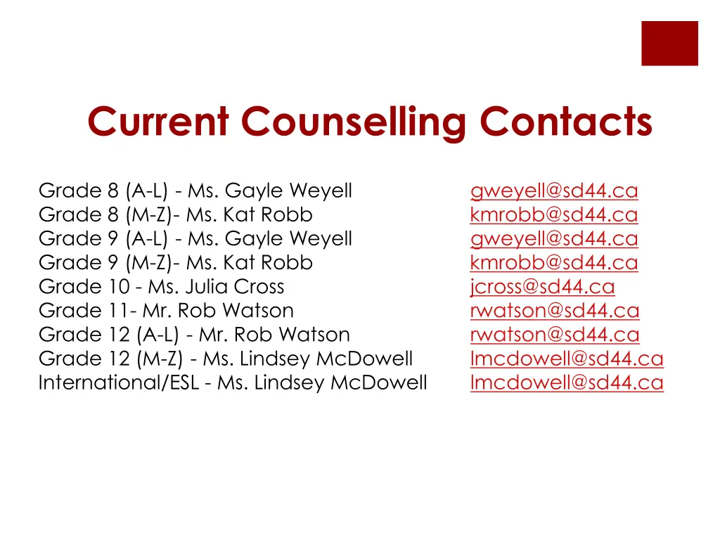 current counselling contacts