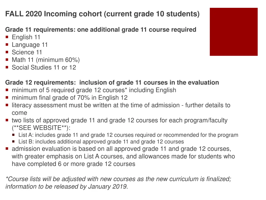 fall 2020 incoming cohort current grade