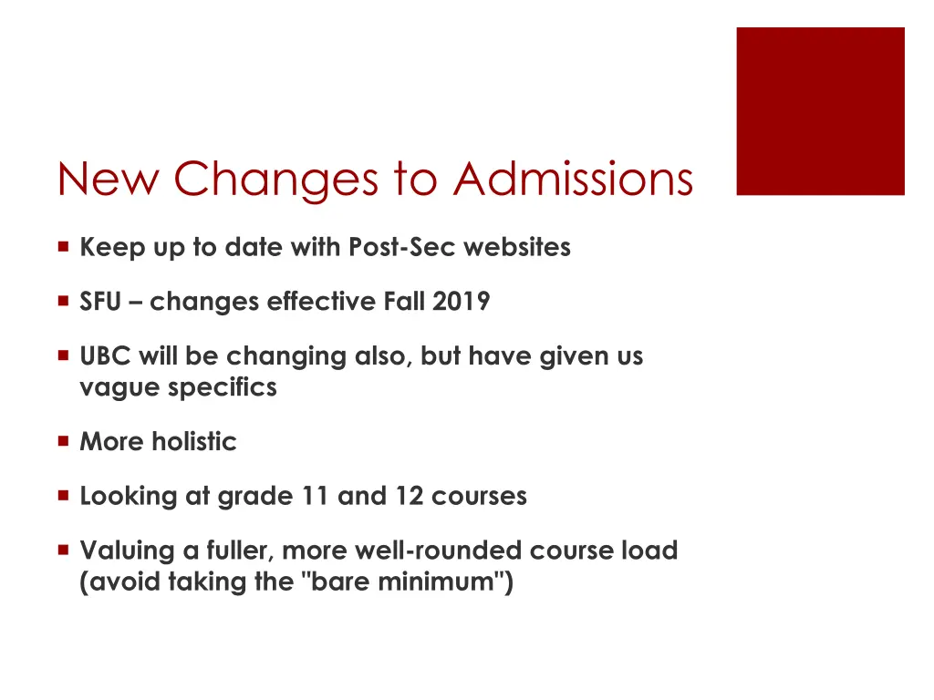 new changes to admissions