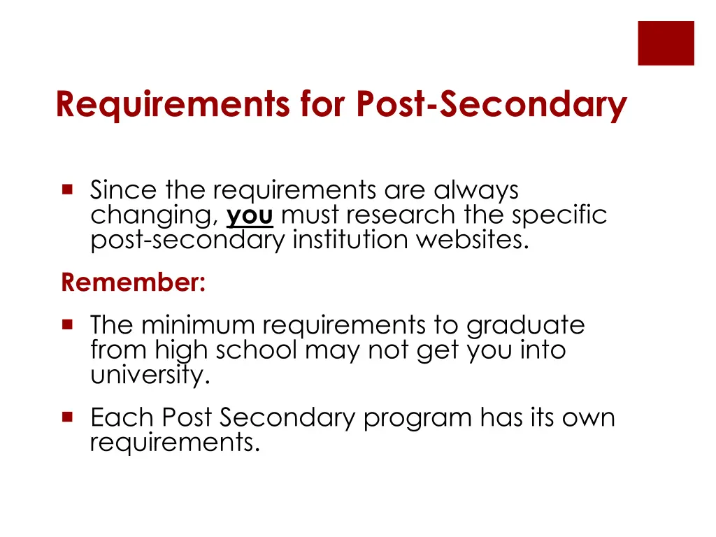 requirements for post secondary