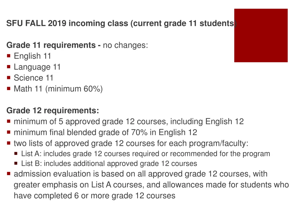 sfu fall 2019 incoming class current grade