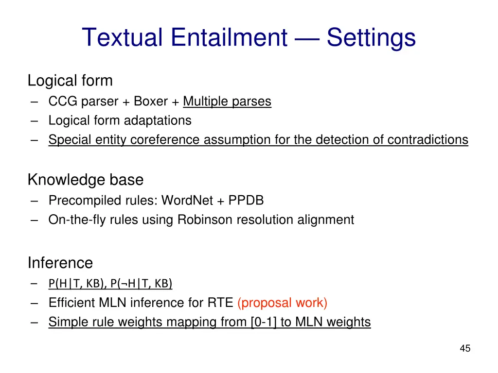 textual entailment settings