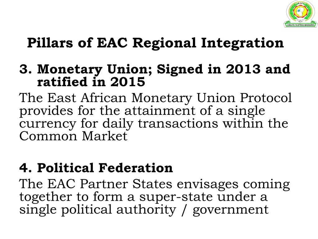pillars of eac regional integration