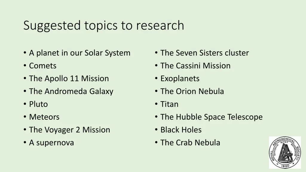 suggested topics to research