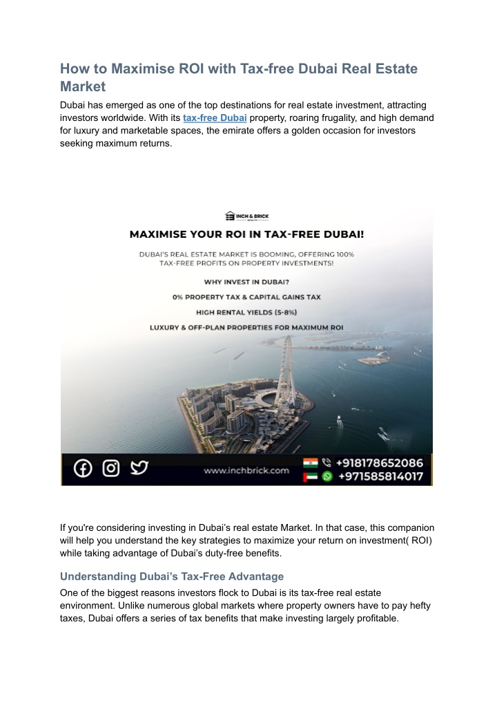 how to maximise roi with tax free dubai real